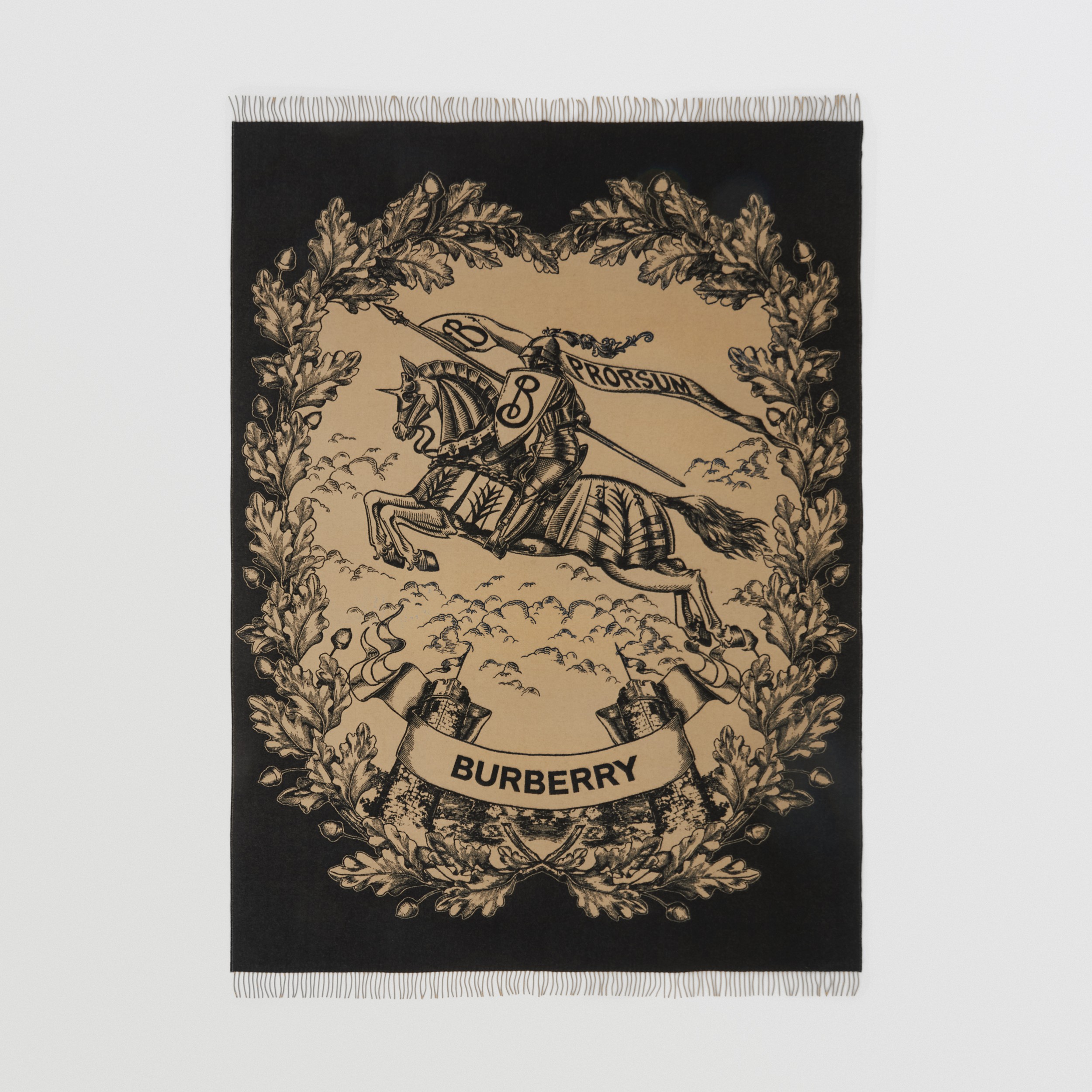 马术骑士图案羊绒混纺毛毯 (典藏米色) | Burberry® 博柏利官网 - 1