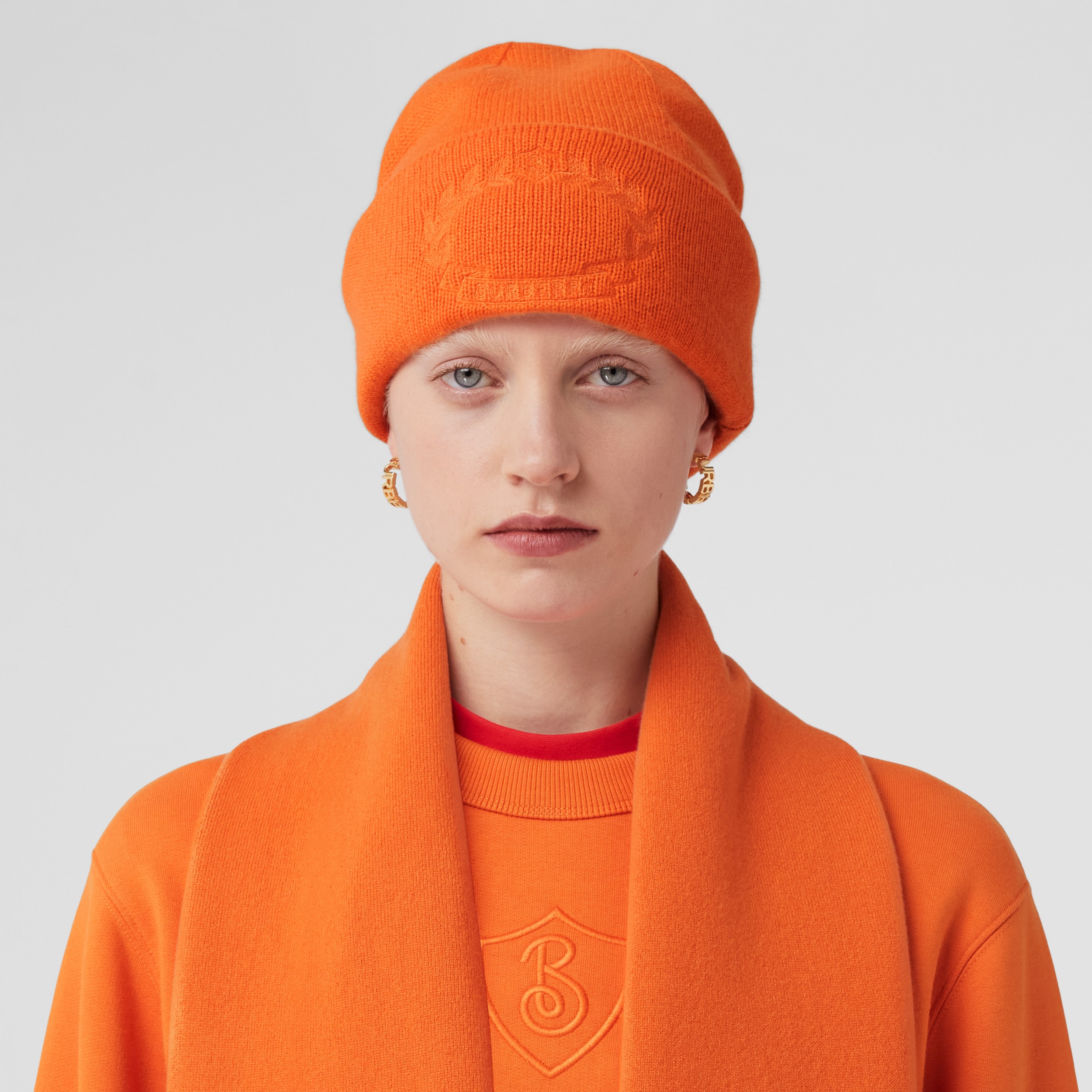 橡木叶徽章刺绣羊绒毛线帽 (亮橘色) | Burberry® 博柏利官网 - 3