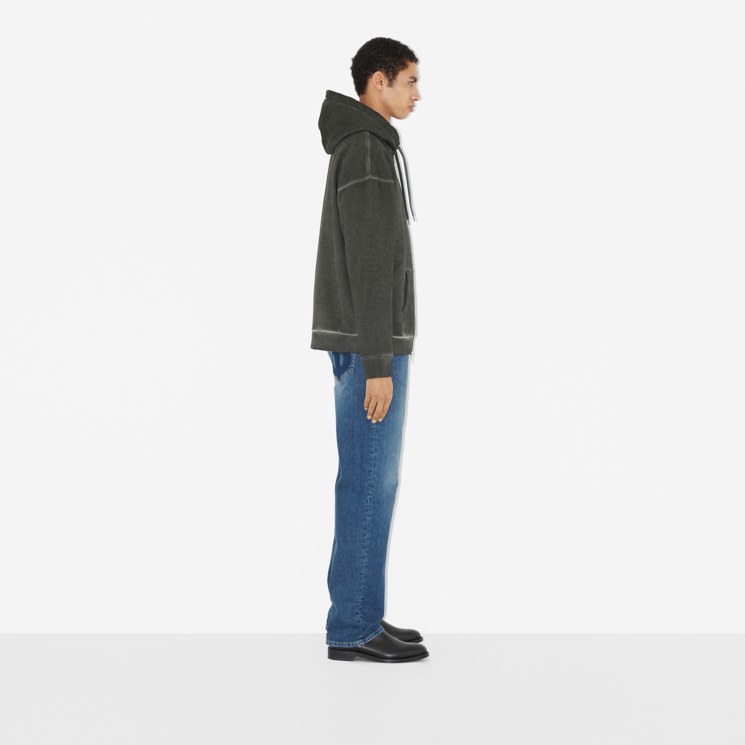 Monogram Motif Cotton Oversized Zip Hoodie in Charcoal Grey - Men | Burberry® Official - 3