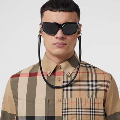 Patchwork Check Cotton Shirt in Archive Beige - Men | Burberry® Official