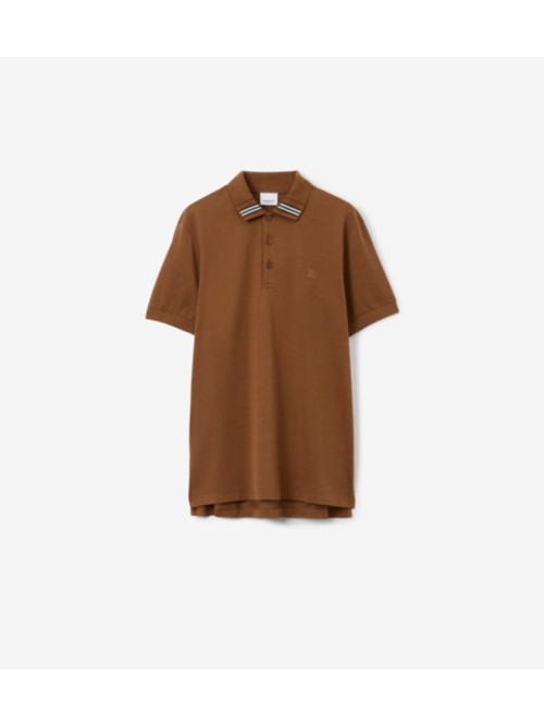 Shop Burberry Cotton Silk Polo Shirt In Dark Birch Brown