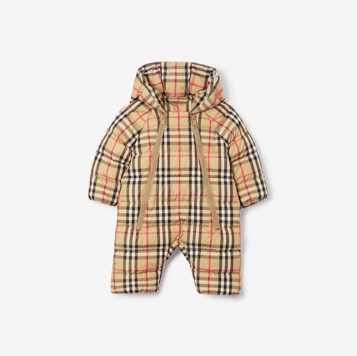 Check Hooded Puffer Suit in Archive Beige - Children | Burberry® Official