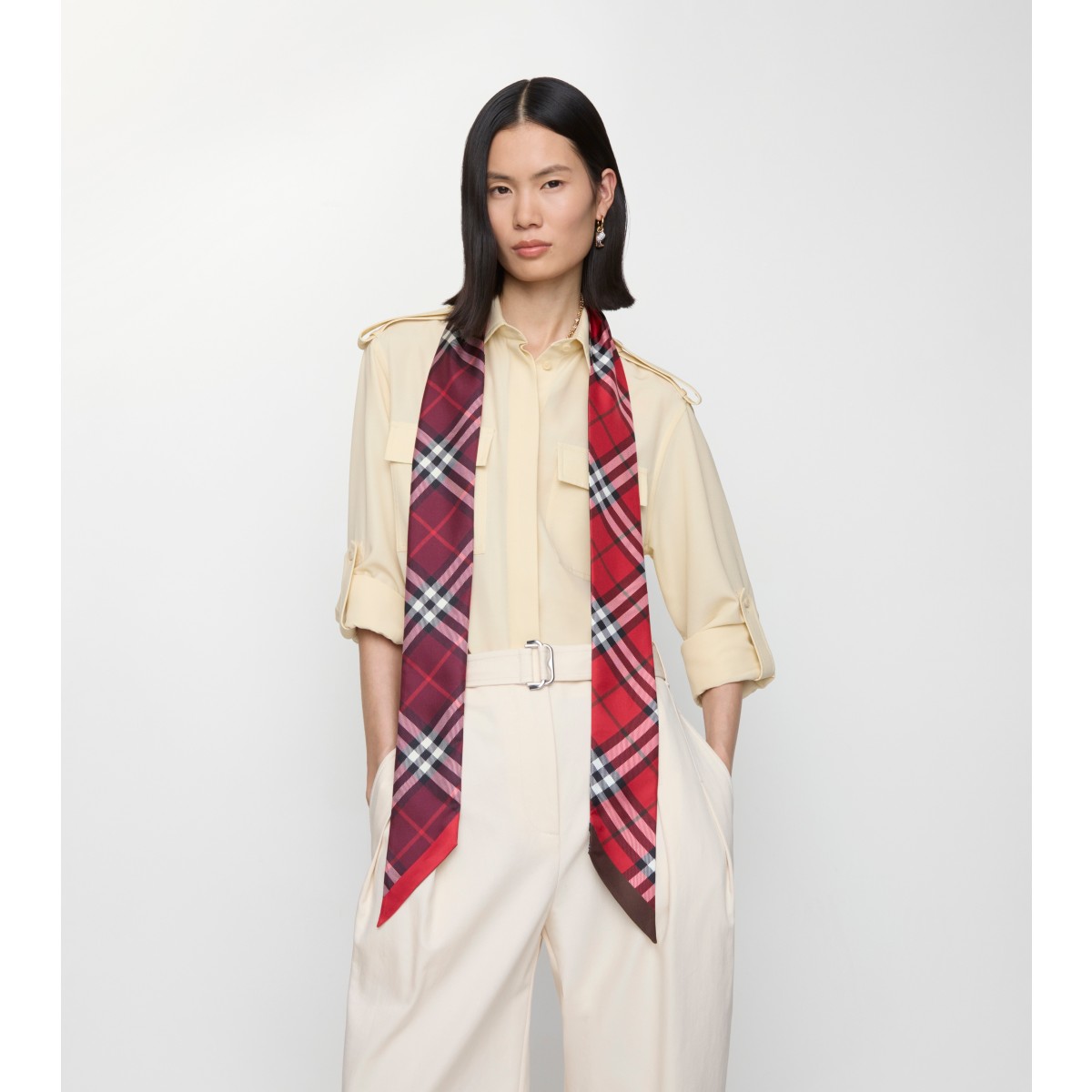  Check Skinny Contrast Silk Scarf