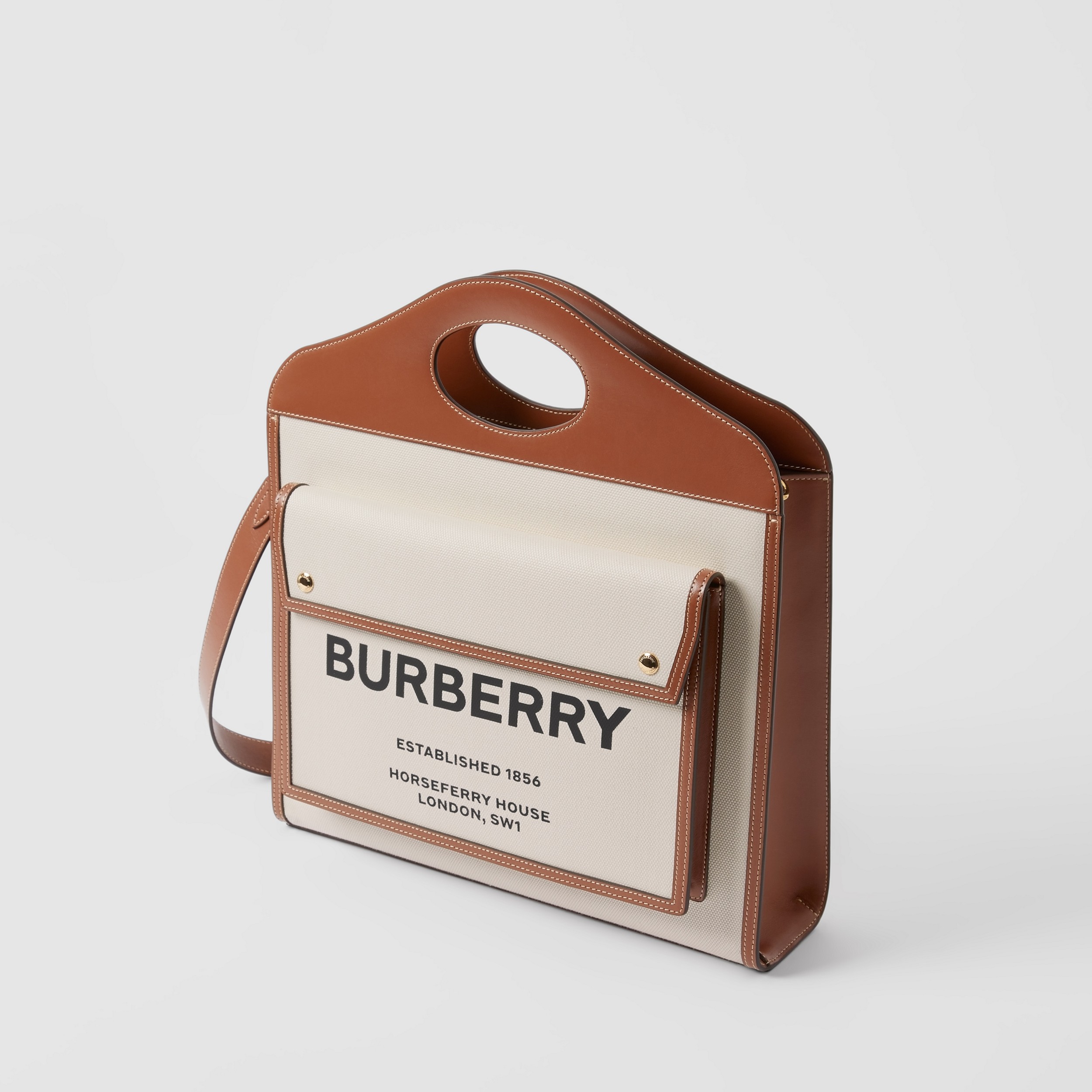 ミディアム ツートン キャンバス&レザー ポケットバッグ (ナチュラル/モルトブラウン) - ウィメンズ | Burberry®公式サイト