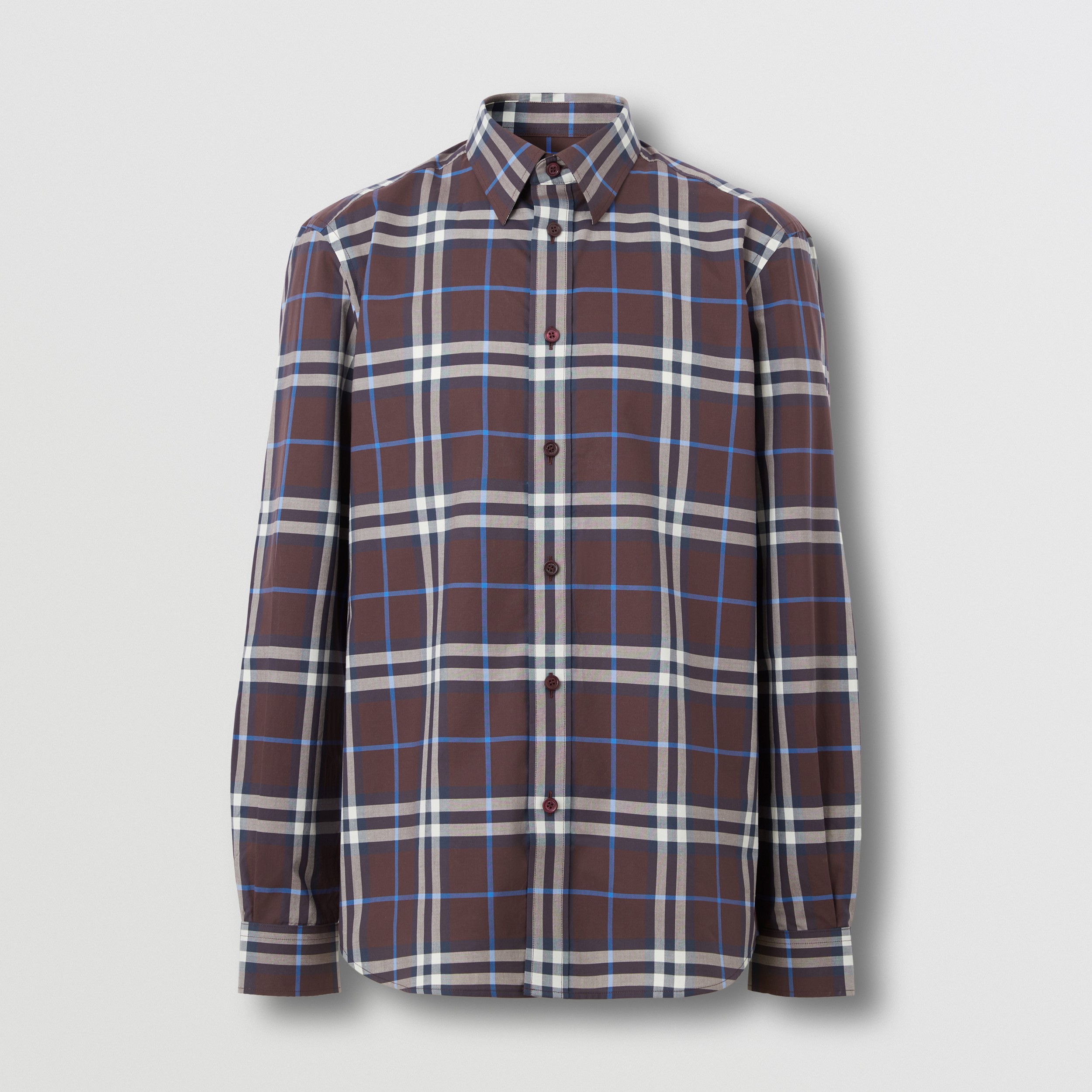 Check Cotton Shirt in Deep Maroon - Men | Burberry® Official - 1