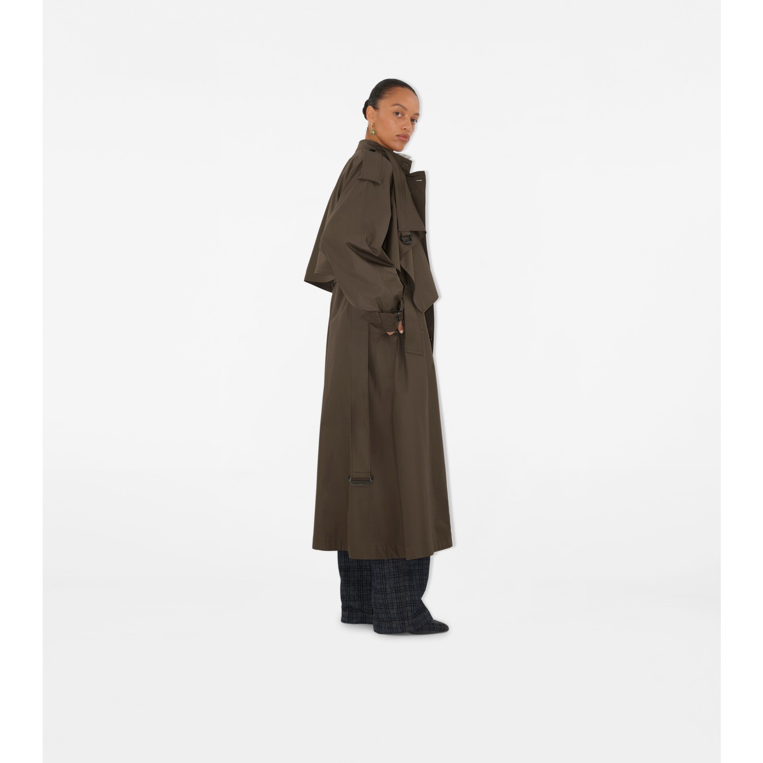 Trench coat largo en gabardina