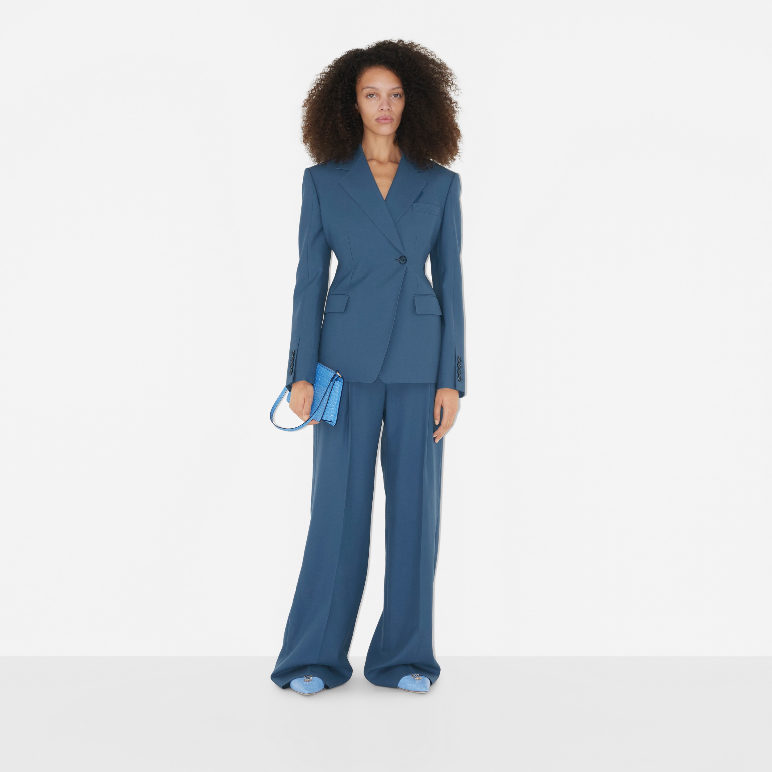 Calças estilo pantalona de lã (Azul Marinho Suave) - Mulheres | Burberry® oficial - 2
