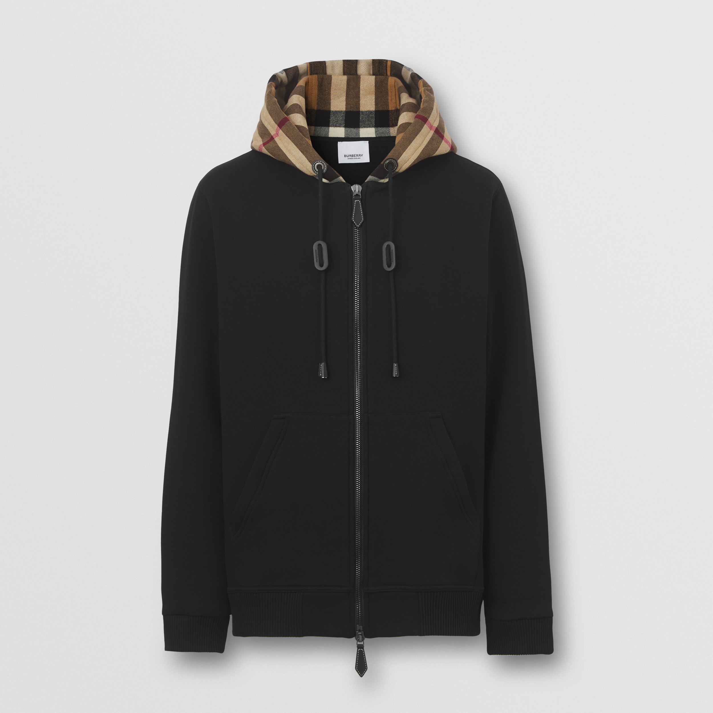 Check Hood Cotton Blend Zip Hoodie in Black/birch Brown | Burberry® Official - 4