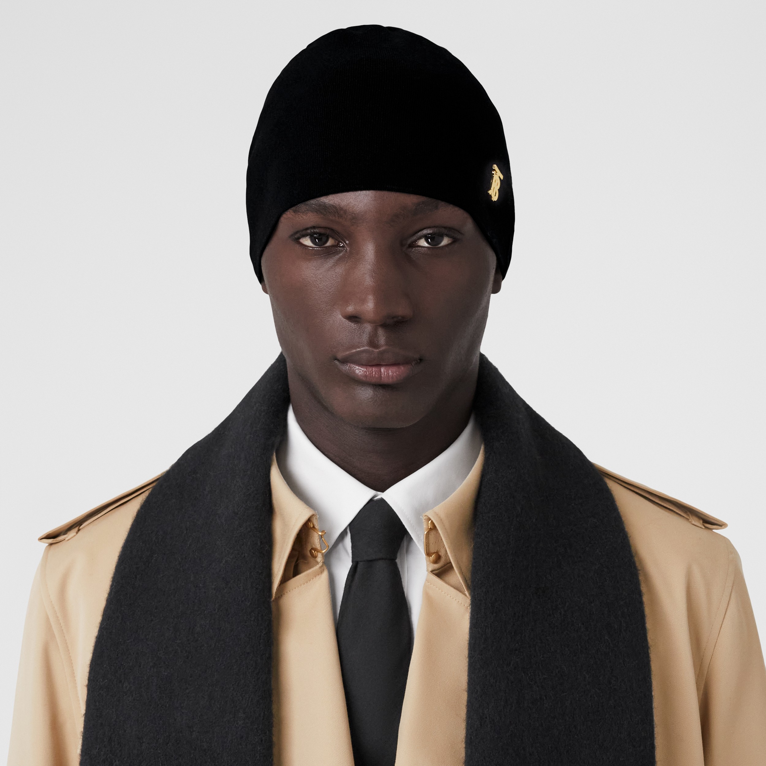 双面两用专属标识装饰羊毛混纺针织帽 (驼色 / 黑色) | Burberry® 博柏利官网 - 4