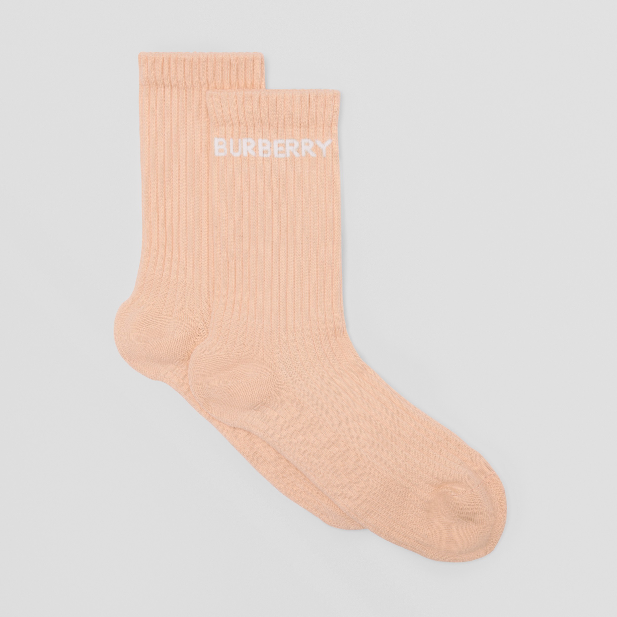 Logo Intarsia Technical Stretch Cotton Socks in Pastel Peach | Burberry® Official - 4