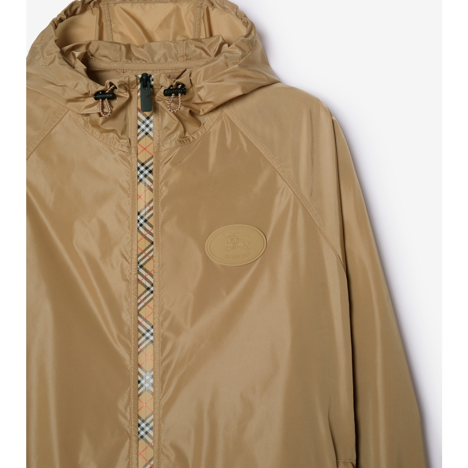 Checker-tape Nylon Hooded Jacket in Flax - Men | Burberry® Official