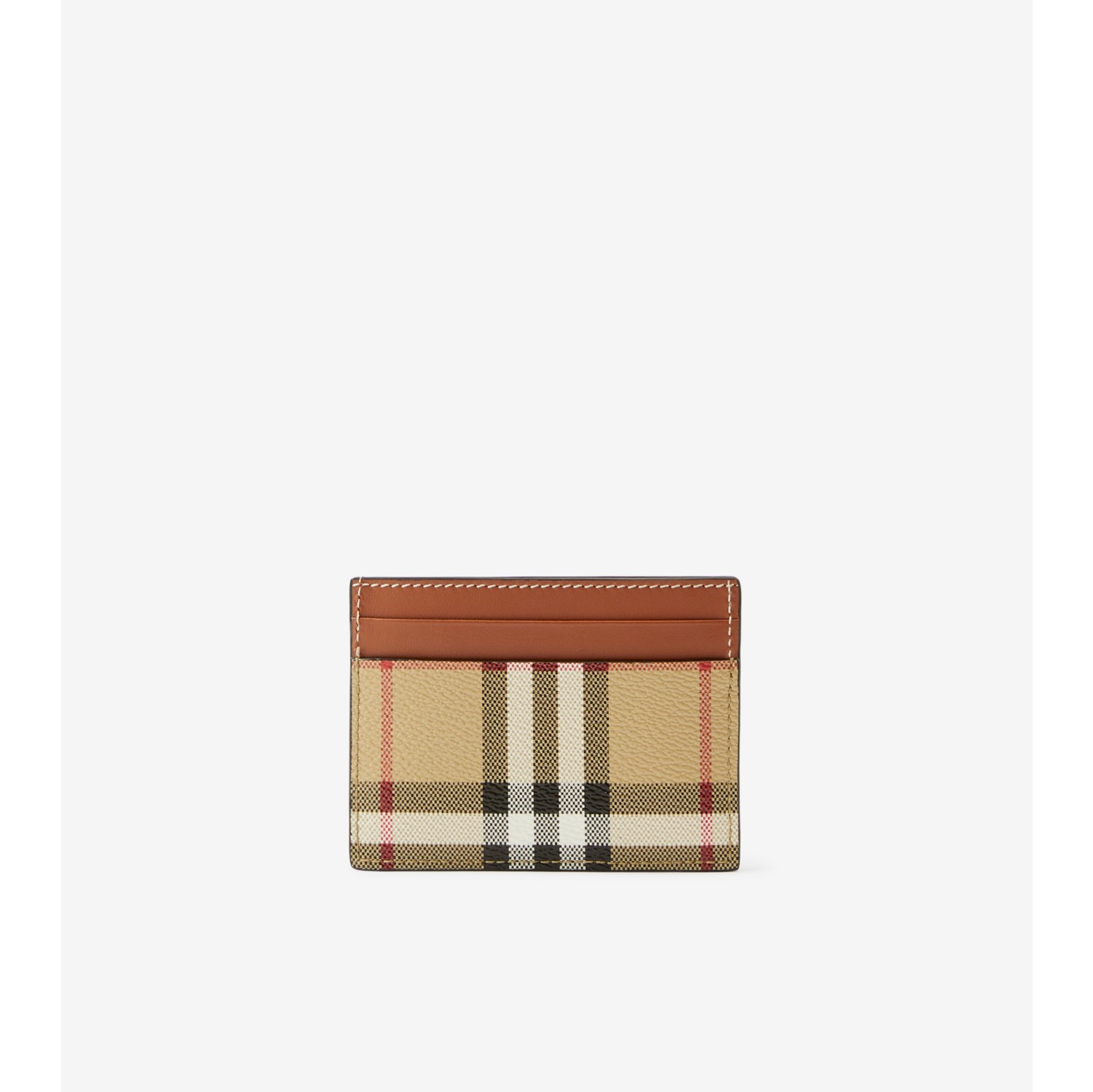Check and Leather Card Case in Archive Beige - Women | Burberry® Official