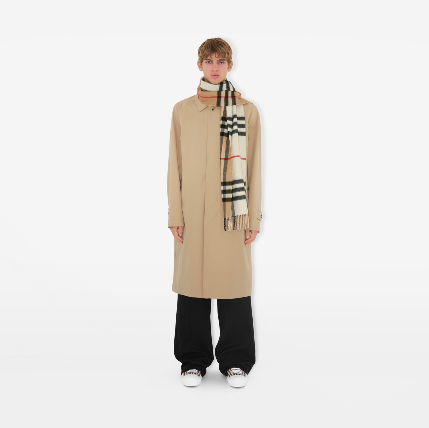 Contrast Check Cashmere Scarf