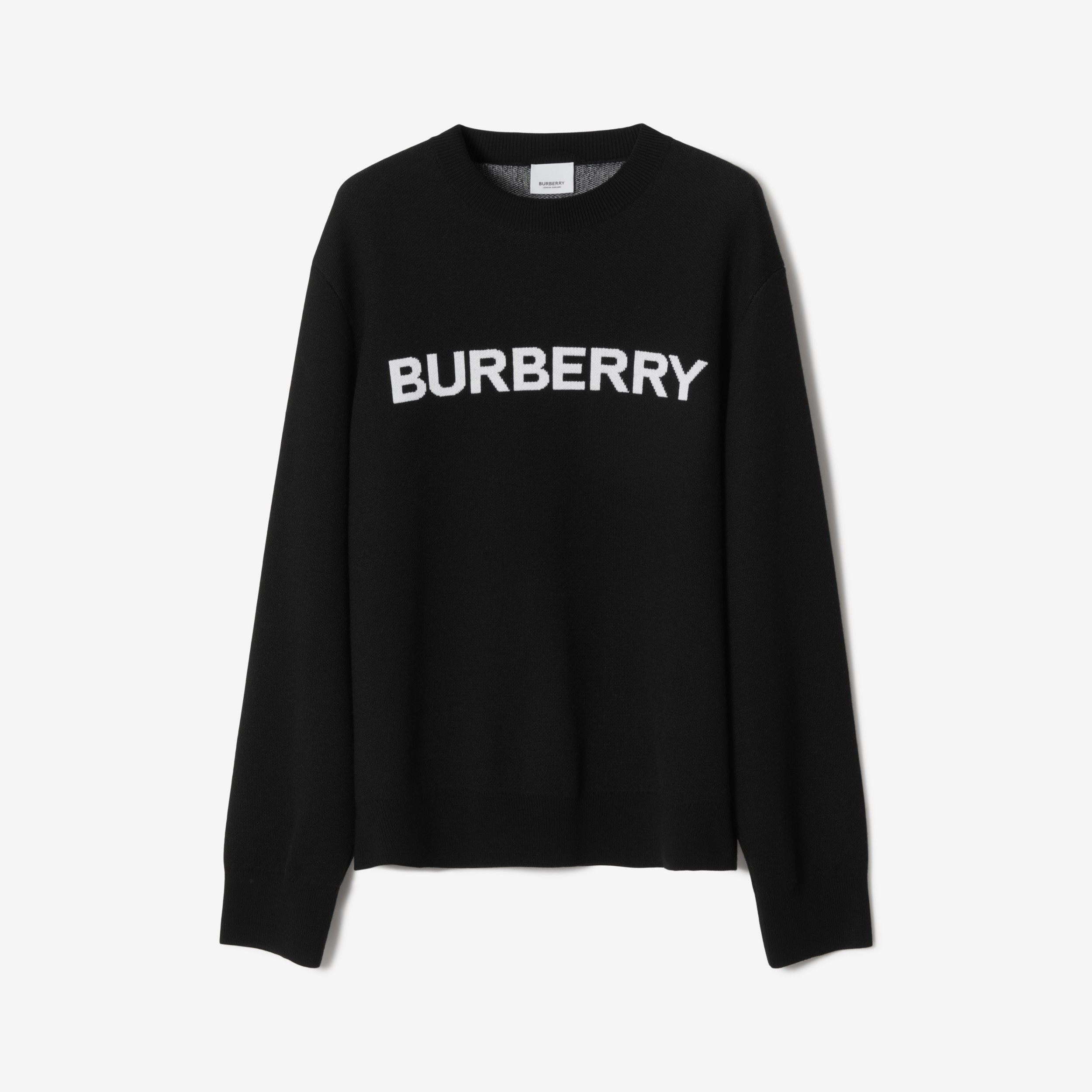 Vuilnisbak reactie Aftrekken Logo Wool Cotton Jacquard Oversized Sweater in Black - Women | Burberry®  Official