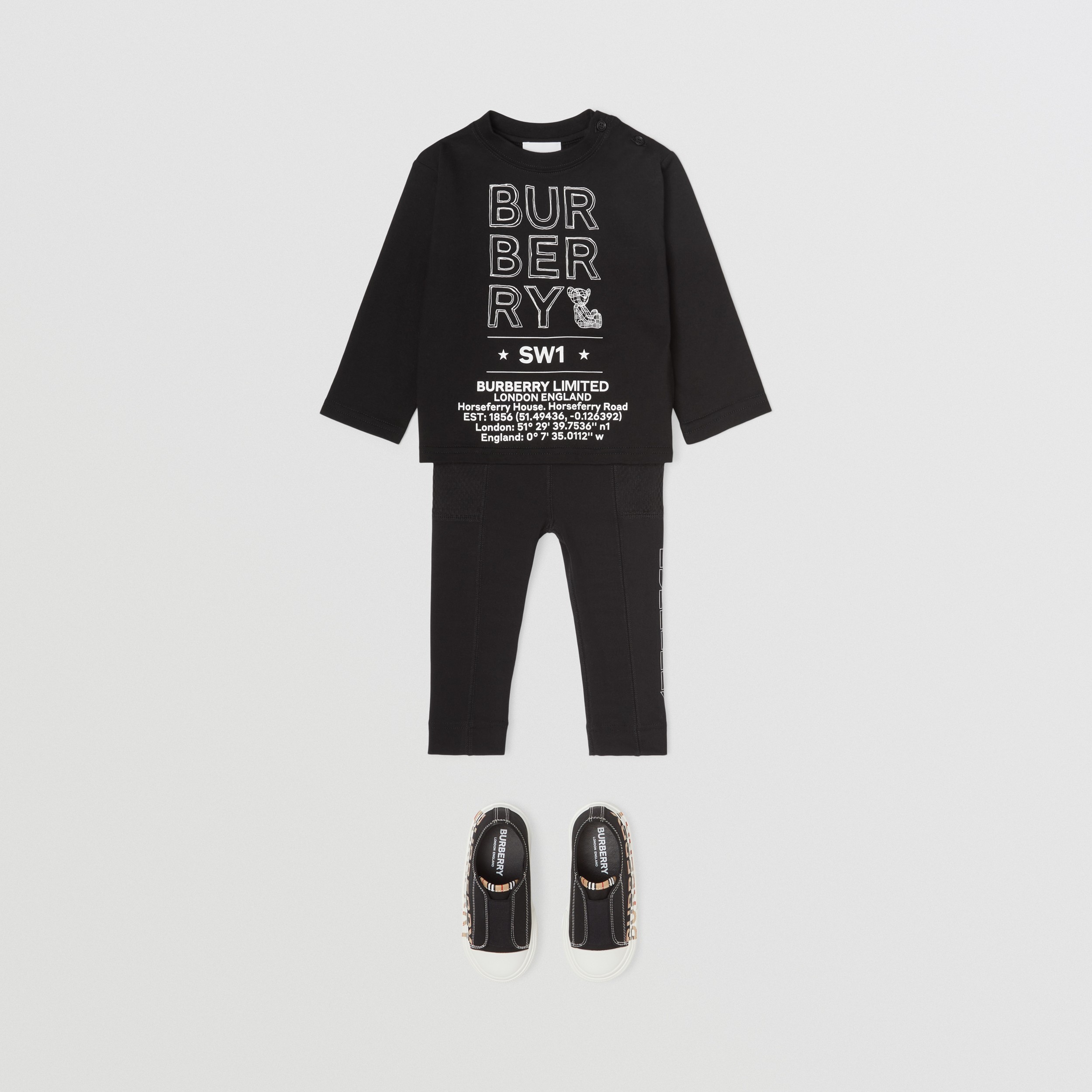 Logo Print Stretch Jersey Leggings in Black - Children | Burberry® Official - 3