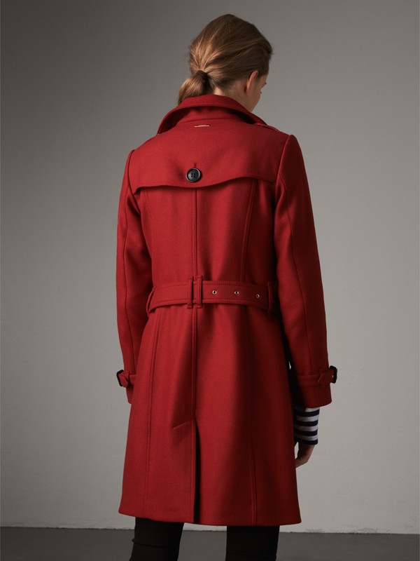 Technical Wool Cashmere Funnel Neck Coat in Damson Red - Women ...