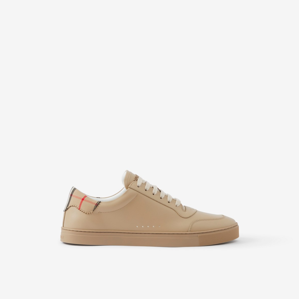 Shop Burberry Leather And Check Cotton Sneakers In Archive Beige