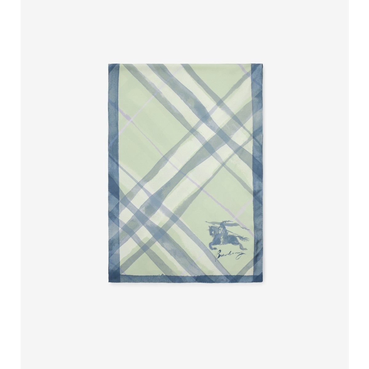 Burberry Wide Watercolour Check Silk Scarf In Green