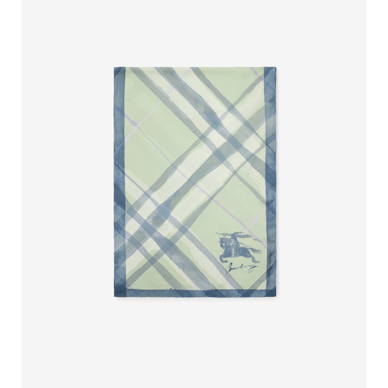 Wide Watercolour Check Silk Scarf in Seafoam green | Burberry® Official