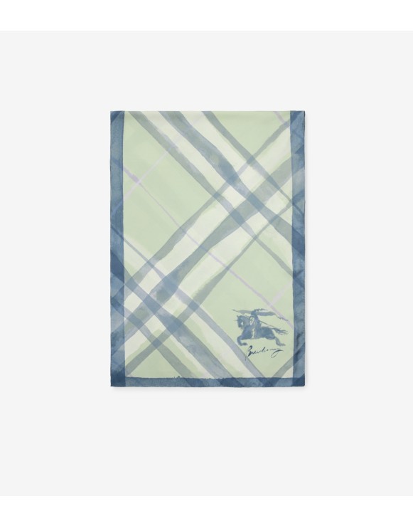 Wide Watercolour Check Silk Scarf