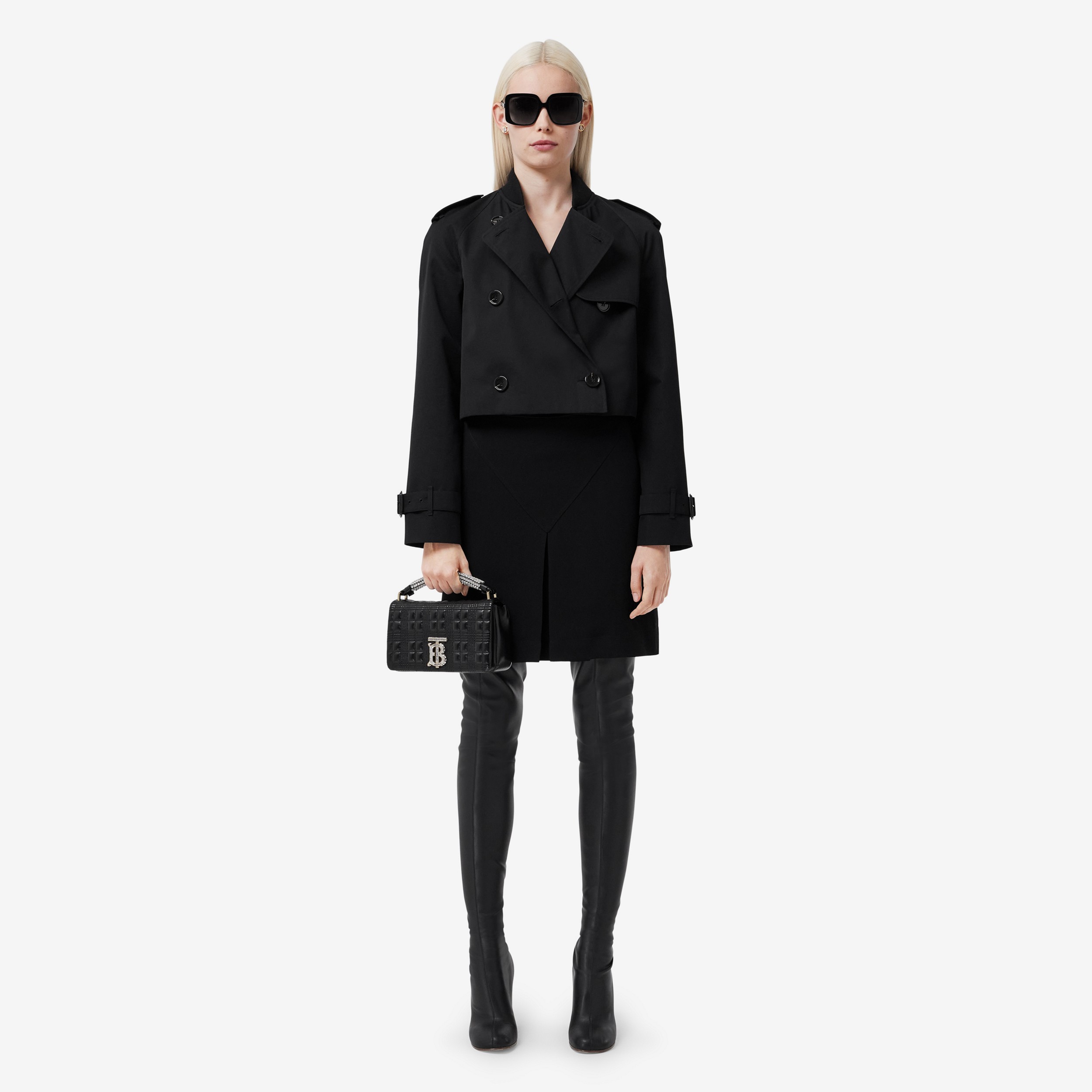 Cotton Gabardine Cropped Trench Coat in Black - Women | Burberry® Official - 2