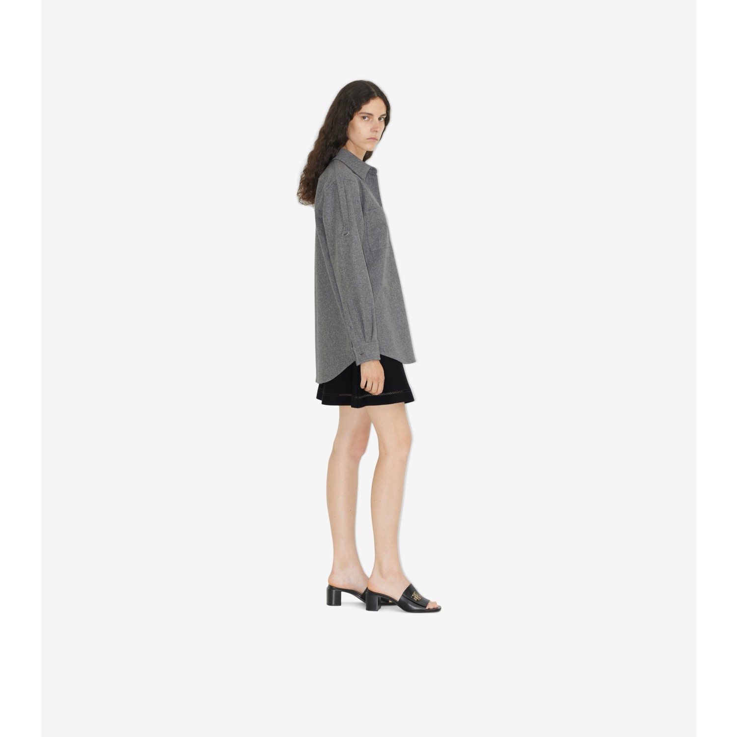 Letter Graphic Wool Shirt in Light Grey Melange - Women | Burberry® Official