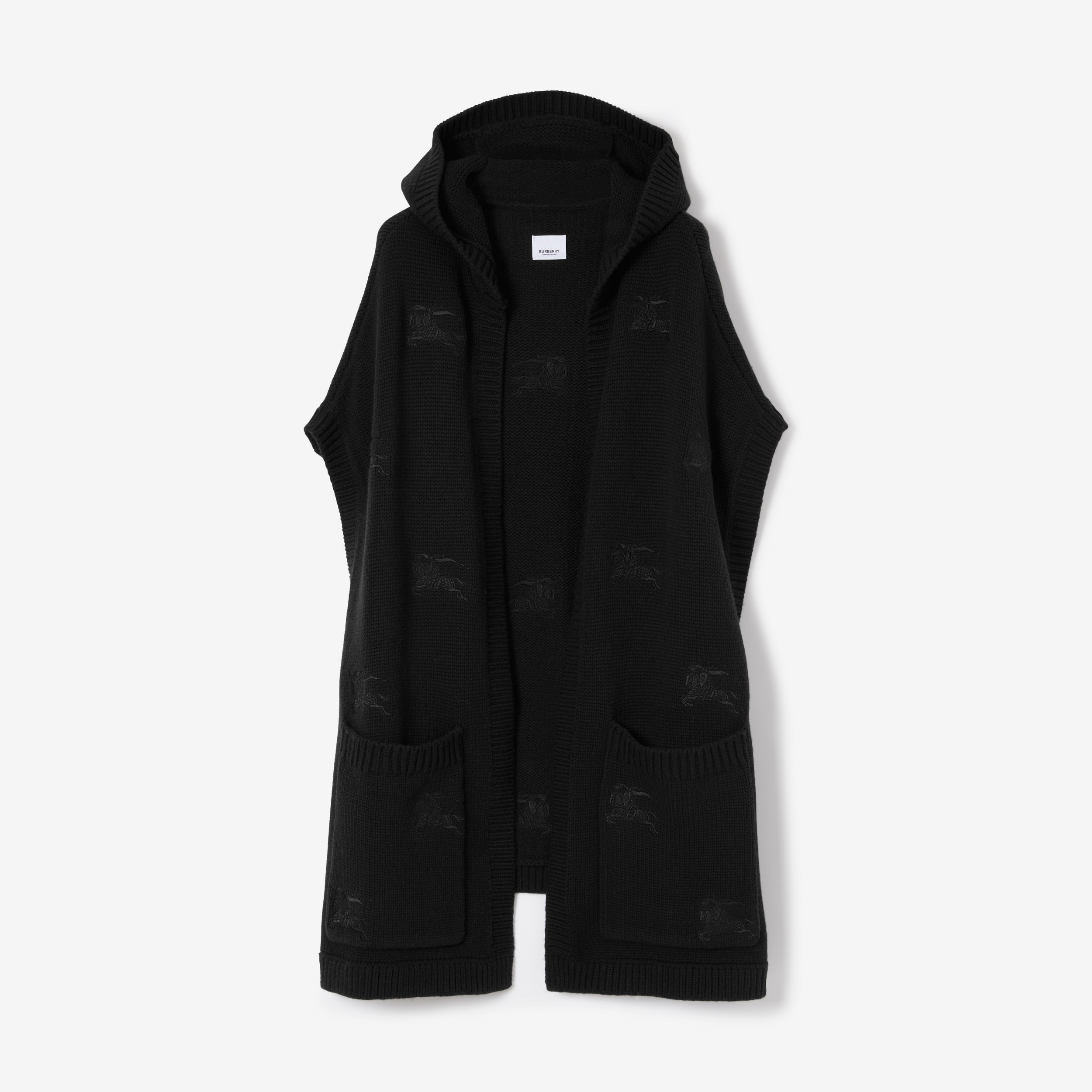 Cape à capuche en laine et cachemire avec emblème du Cavalier brodé (Noir) | Site officiel Burberry® - 1