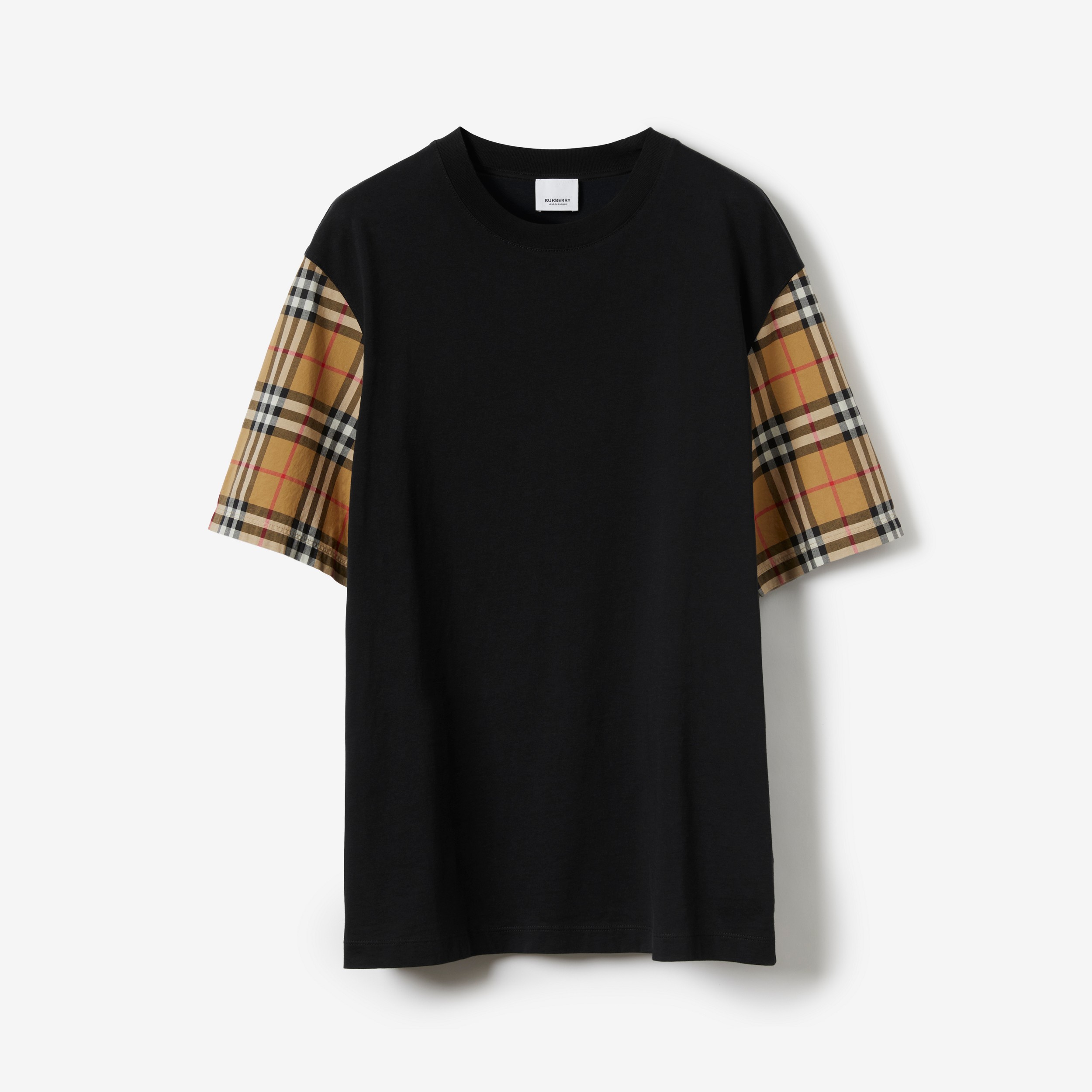Camiseta oversize de algodão com mangas em Vintage Check (Preto) | Burberry® oficial - 1