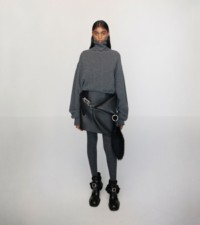 Model in Wool waffle-knit rollneck sweater in mid grey 