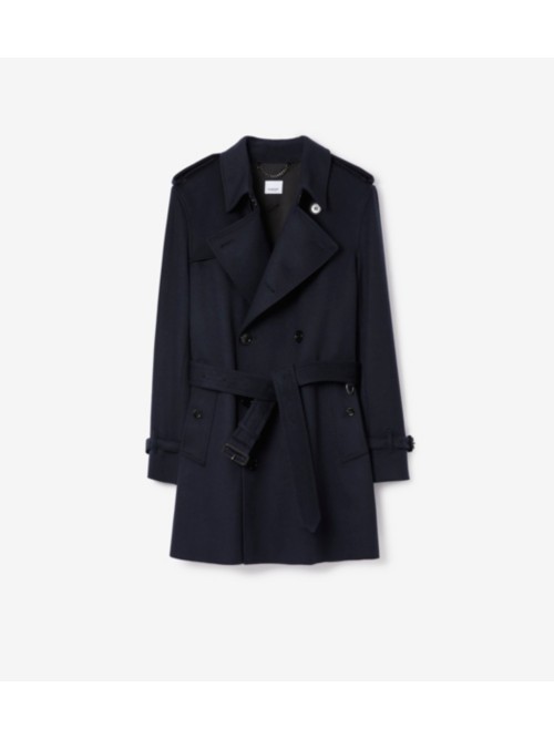 Shop Burberry Short Wool Cashmere Wimbledon Trench Coat In Midnight Navy
