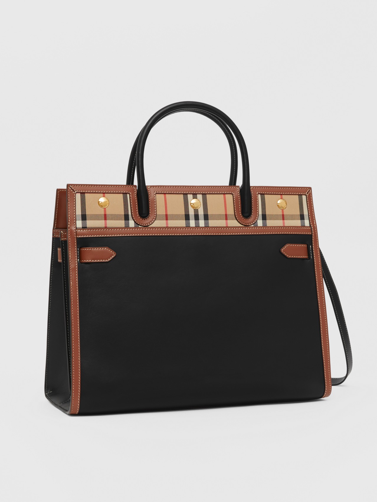 Medium Leather and Vintage Check Two-handle Title Bag in Black