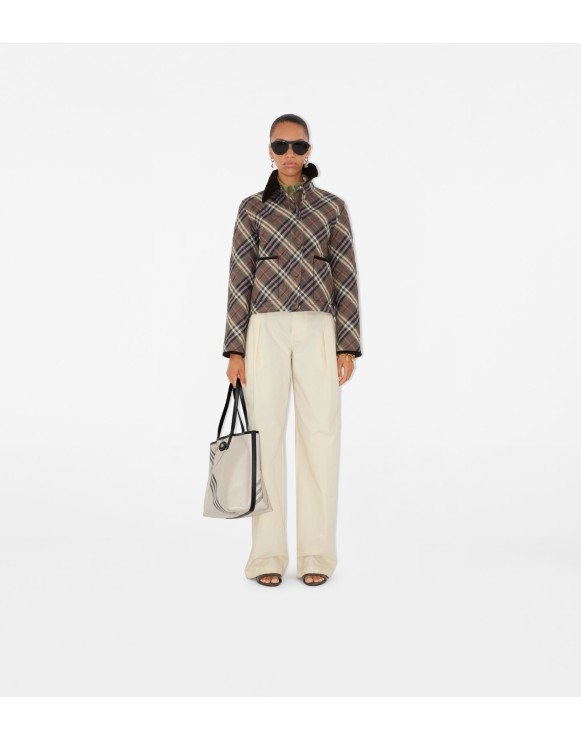 Cropped Check Quilted Cotton Jacket