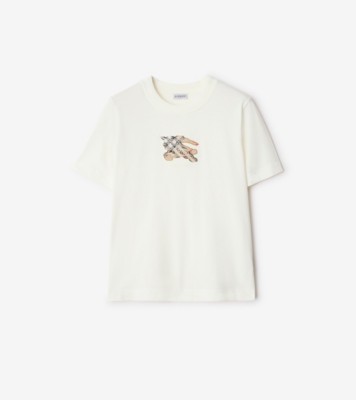 Knight Check Cotton T-shirt in Chalk white - Women | Burberry