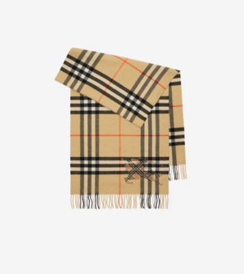 ワイド クロスステッチEKD チェック カシミアスカーフ (サンド