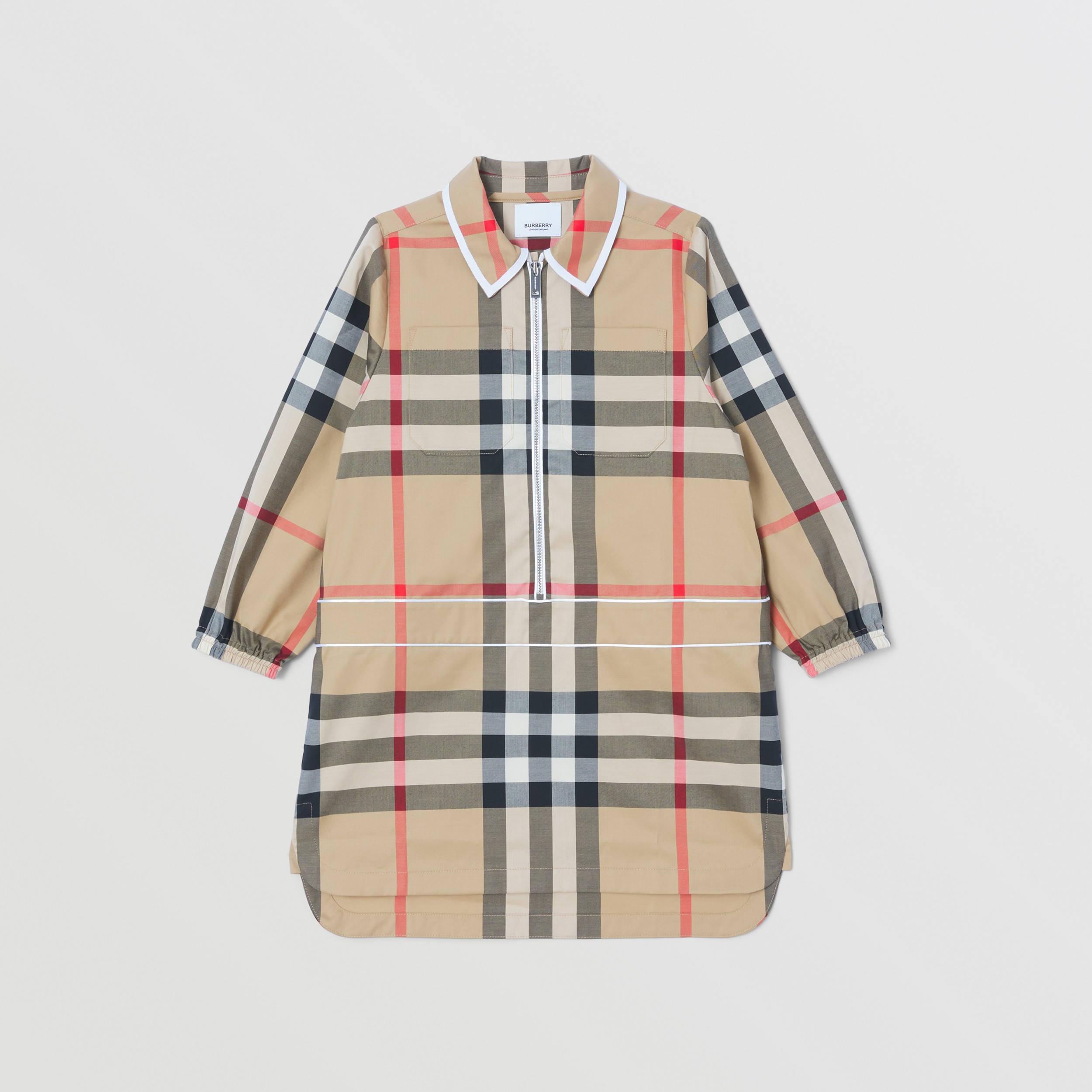 Check Stretch Cotton Shirt Dress in Archive Beige | Burberry® Official - 1