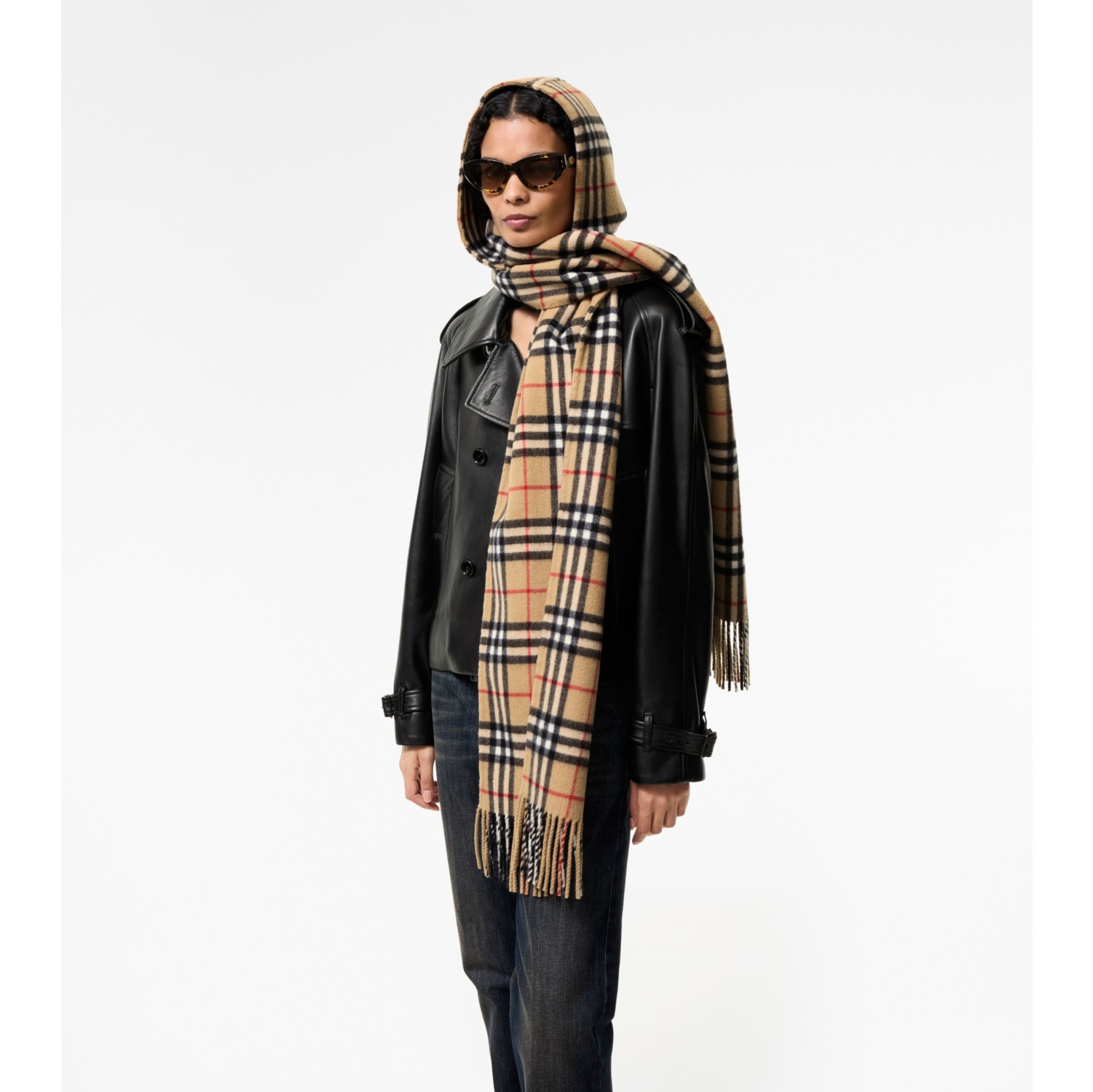 Check Cashmere Hooded Scarf