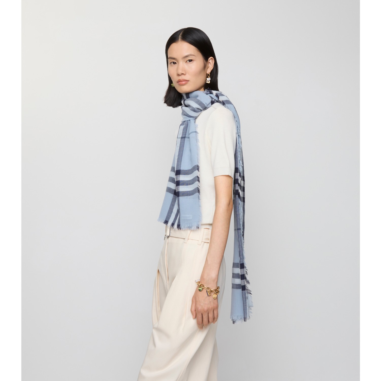 Écharpe large en laine Check