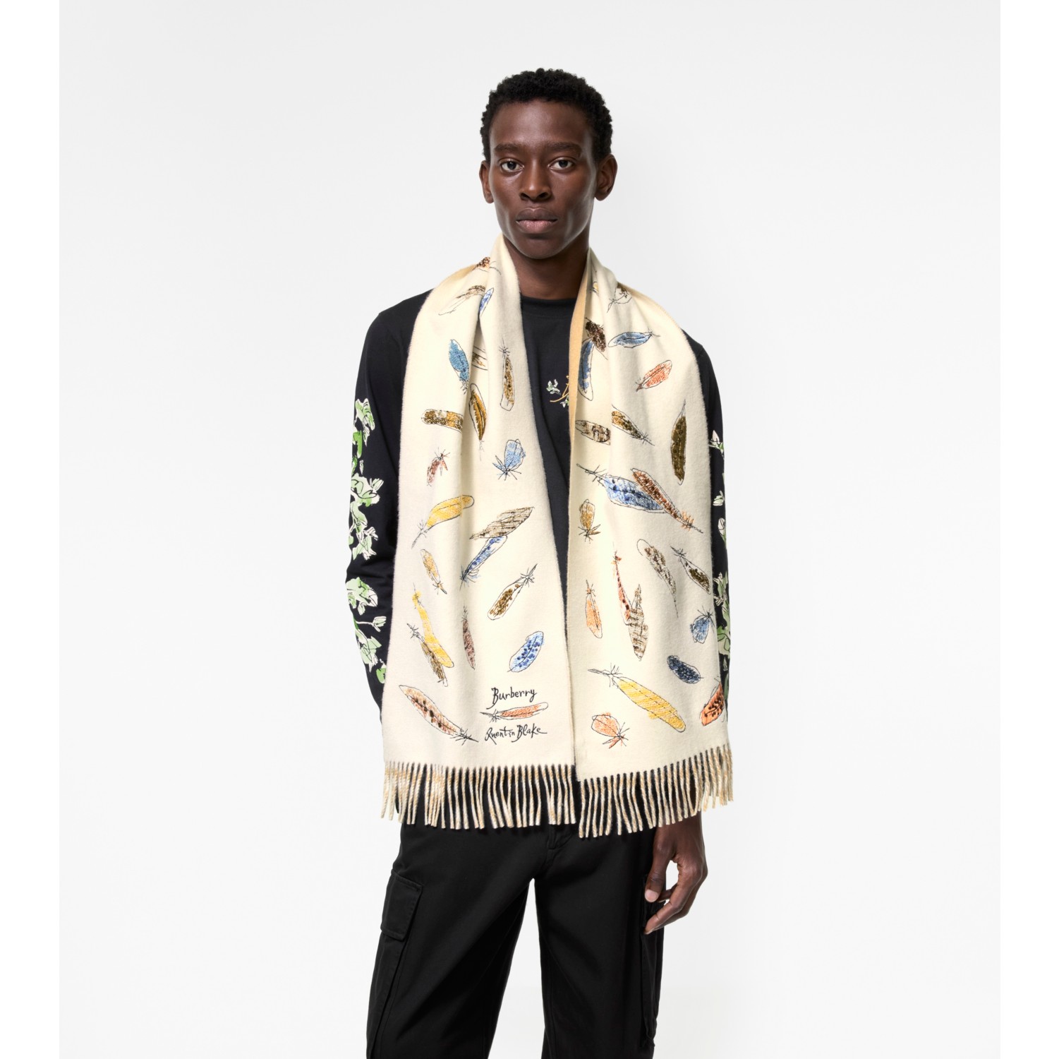 Feather Print Cashmere Scarf in Sand beige | Burberry® Official