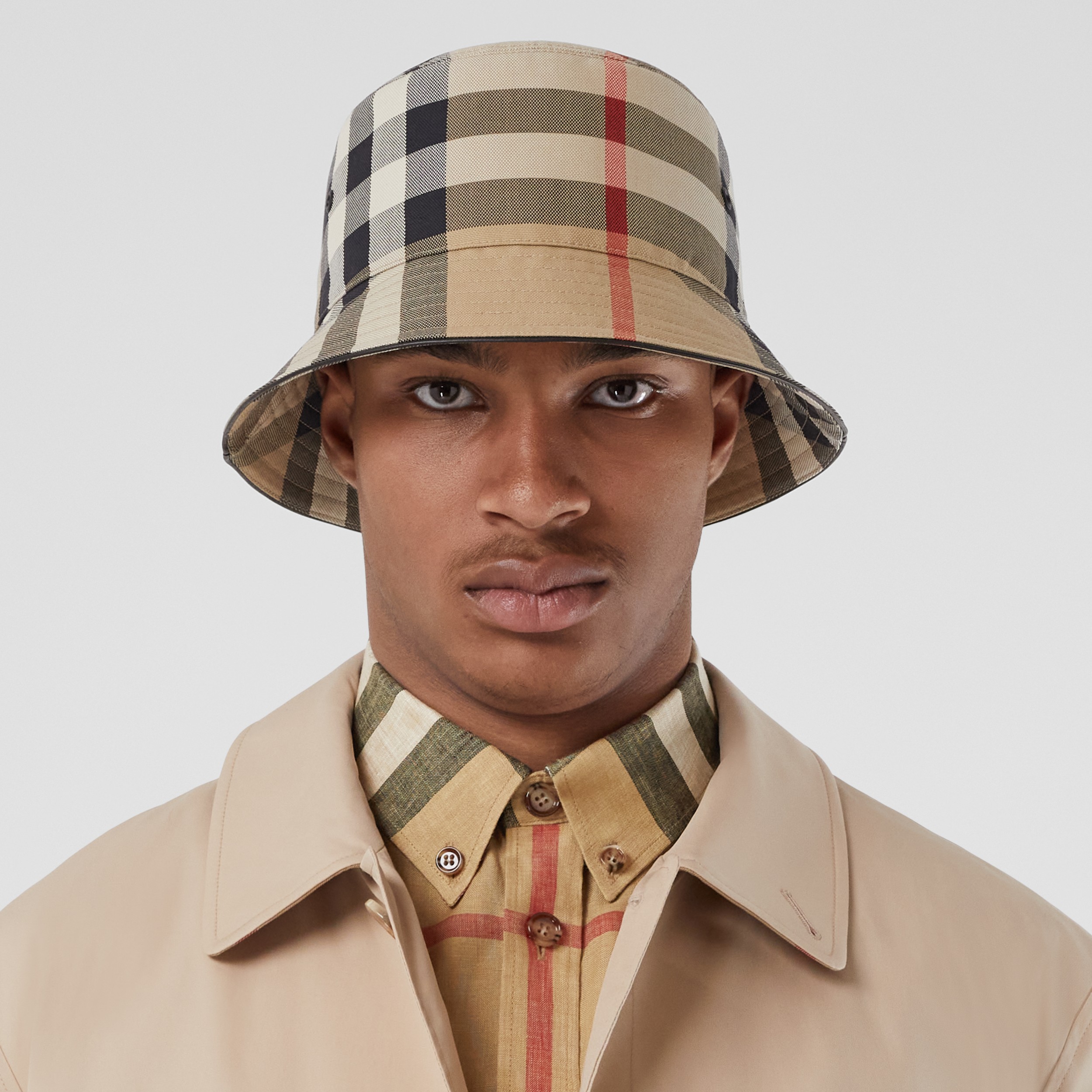 Exaggerated Check Cotton Bucket Hat in Archive Beige Burberry® Official