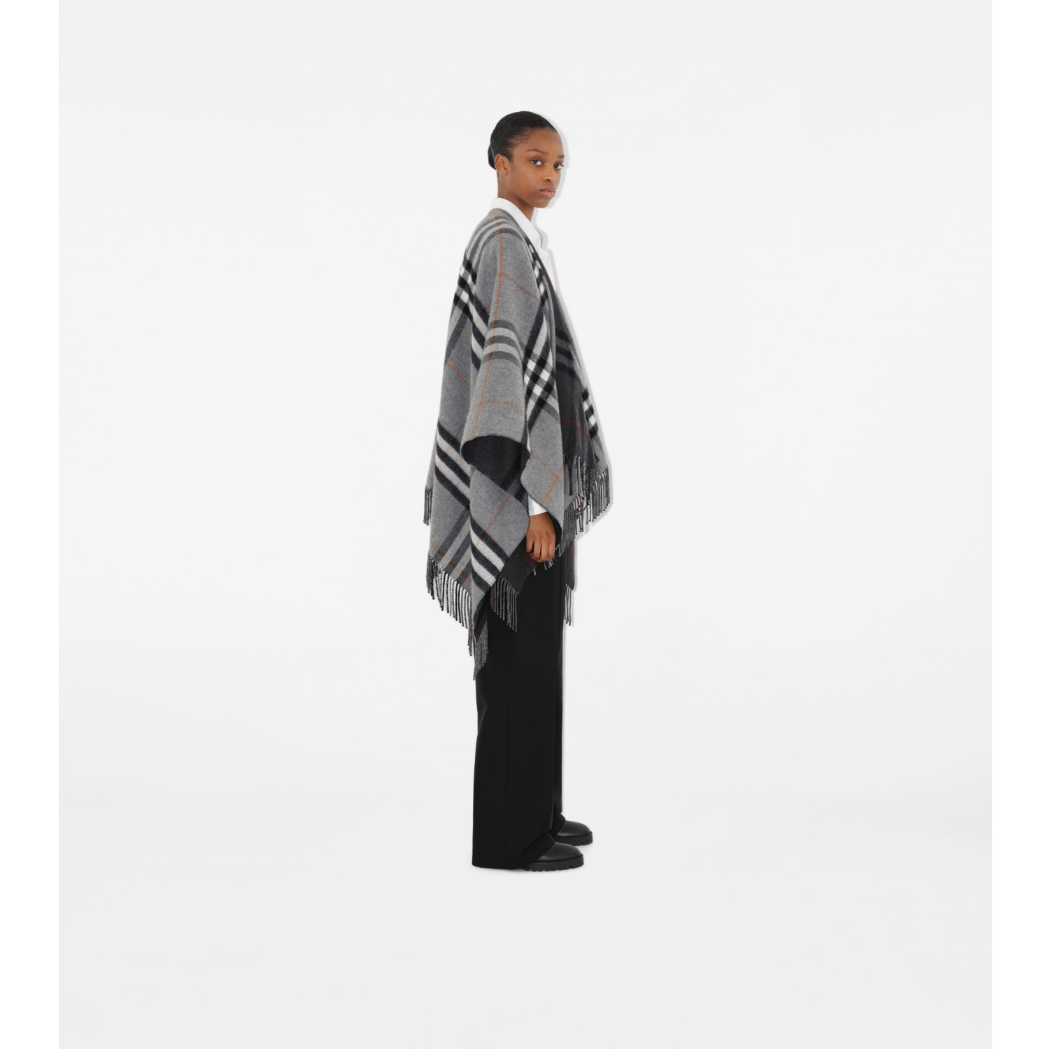 Contrast Check Wool Cashmere Jacquard Cape