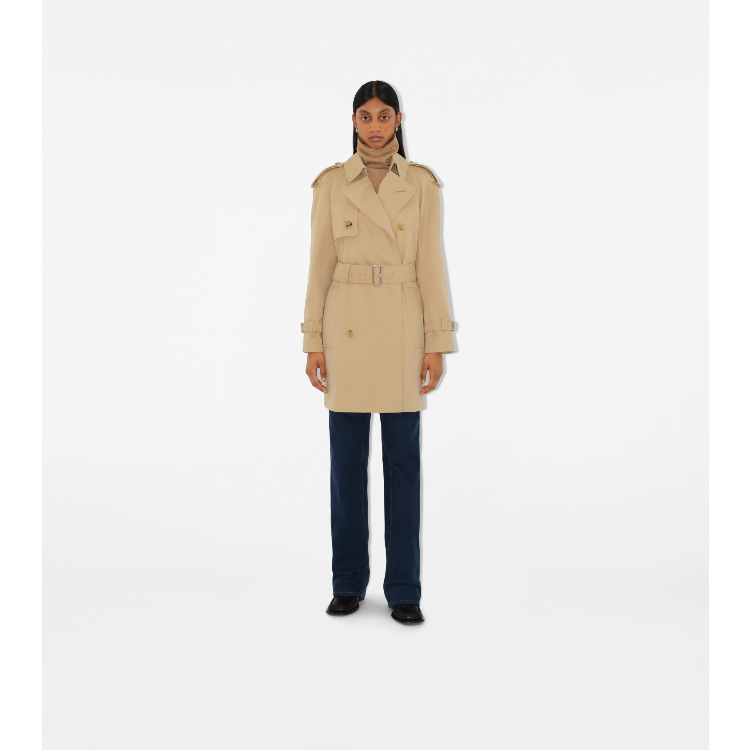 Trench coat curto de gabardine com colarinho removível