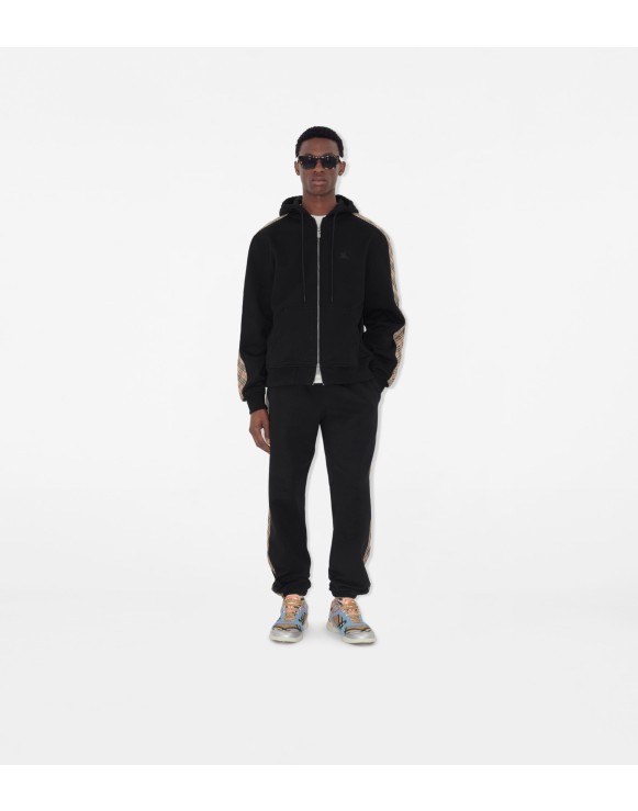 Check Trim Cotton Zip Hoodie