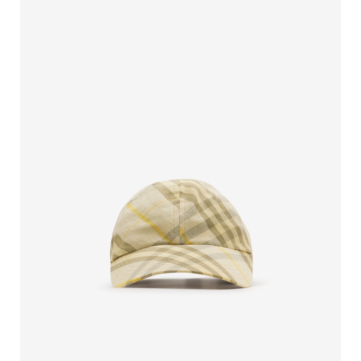 Burberry Check Linen Baseball Cap In Wheat