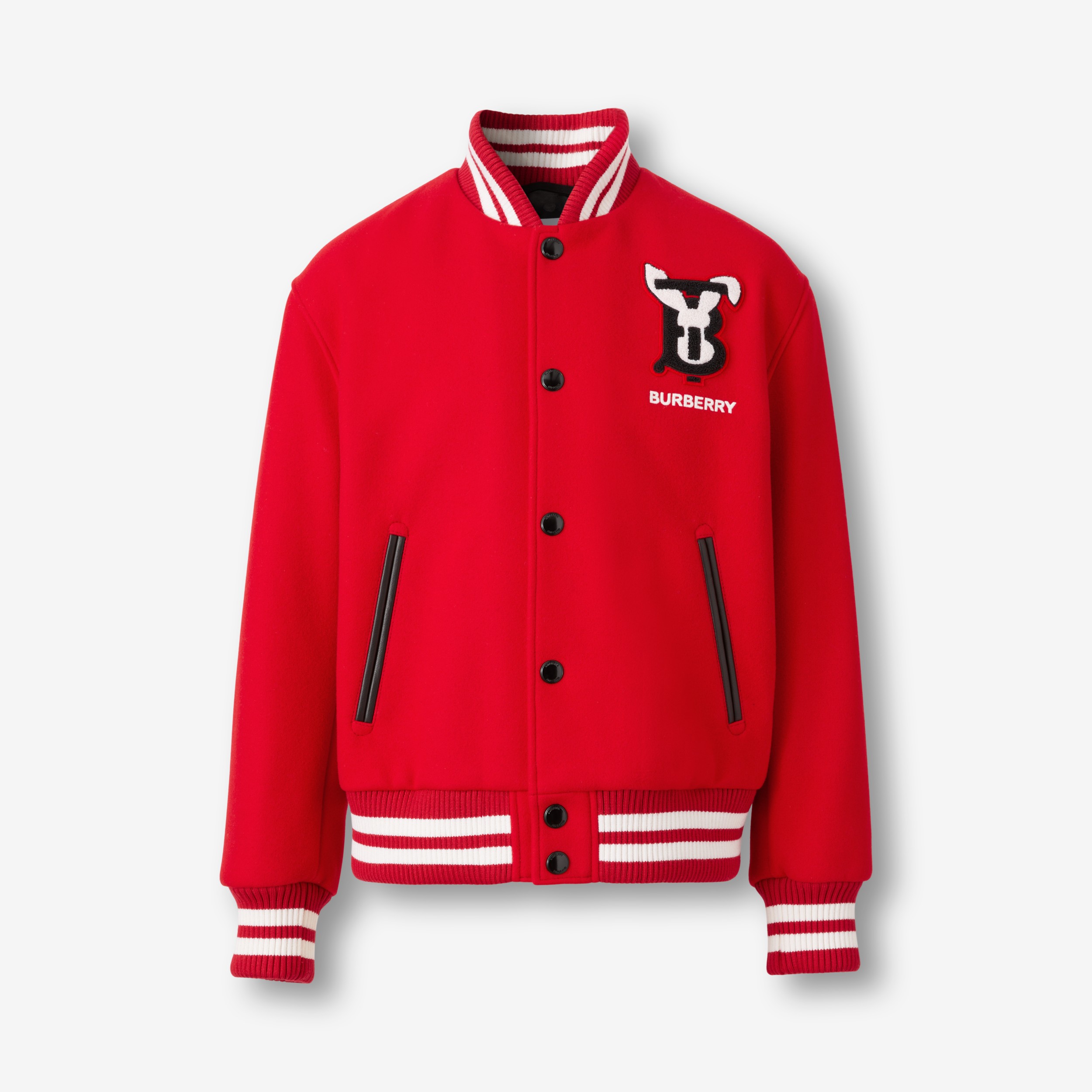 Rabbit Appliqué Technical Wool Bomber Jacket in Bright Red