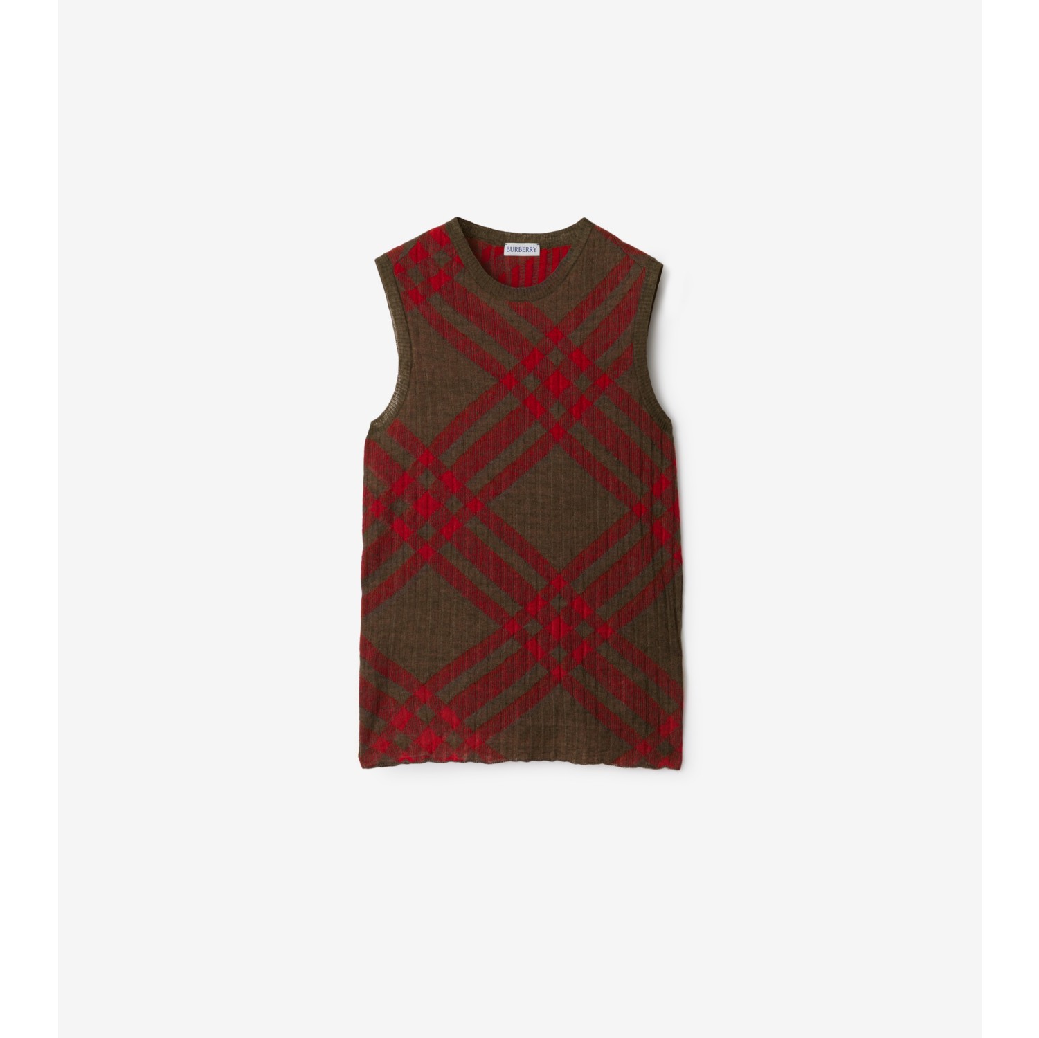 Check Wool Blend Tank Top in Loch Women Nylon Burberry Official