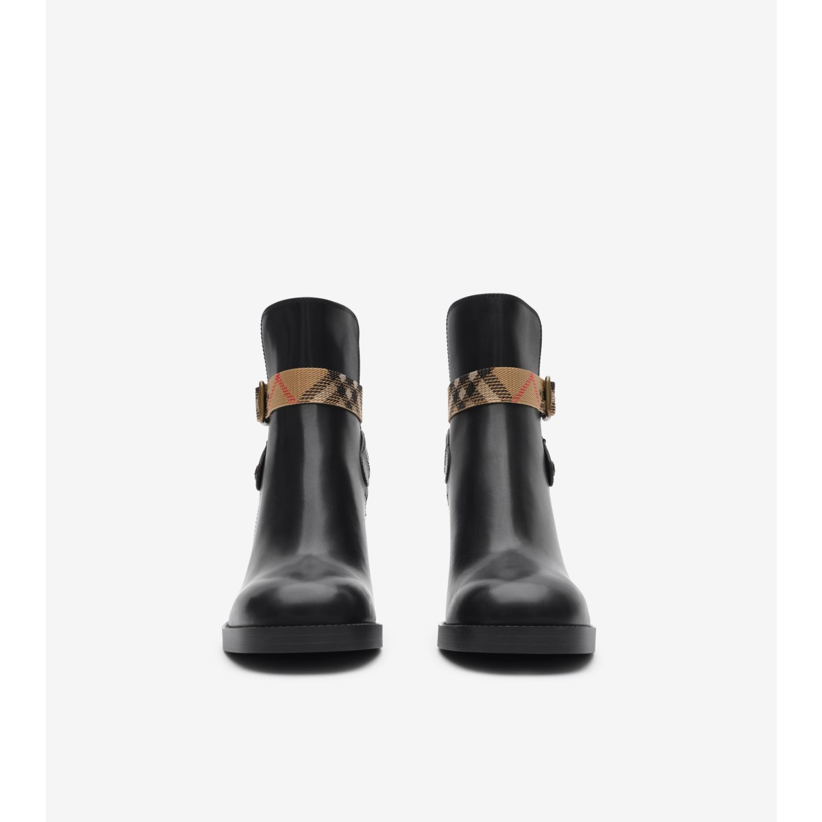  Check Leather Huntley Heel Boots