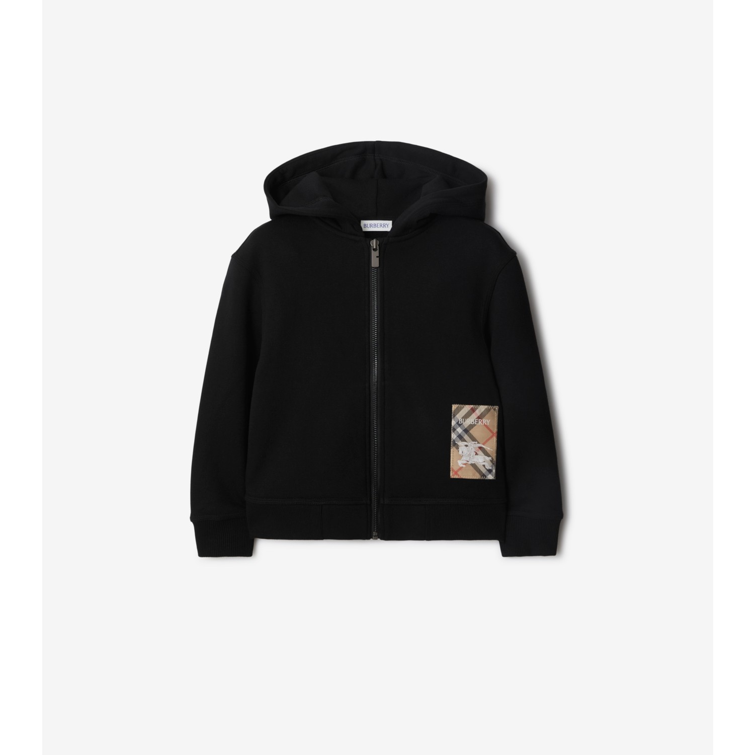 Check Label Cotton Zip Hoodie in Black Burberry Official