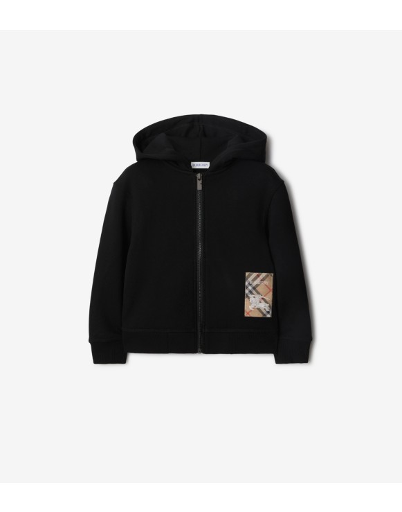 Hoodie zippé en coton avec étiquette Check