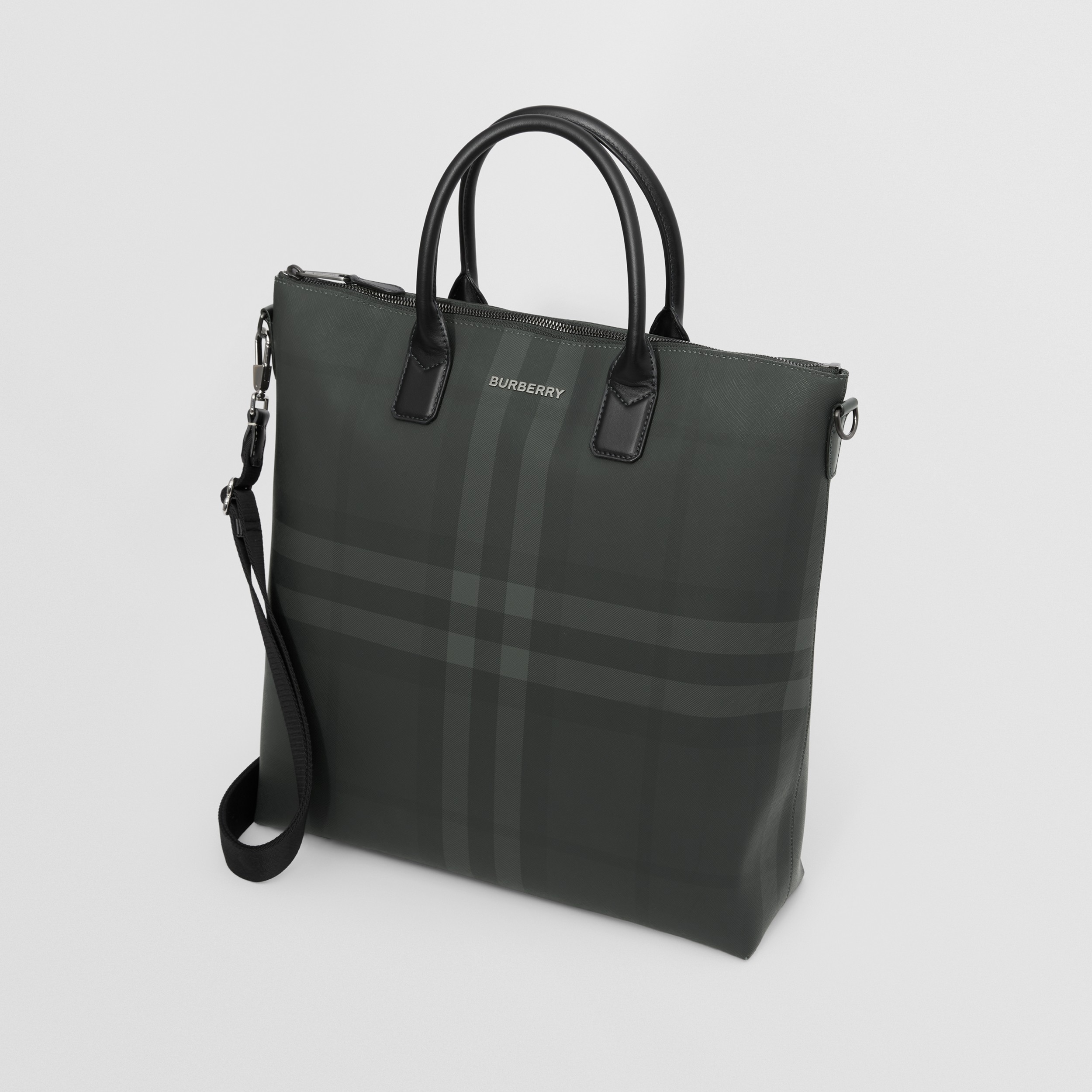 Charcoal Check and Leather Tote - Men | Burberry® Official - 4