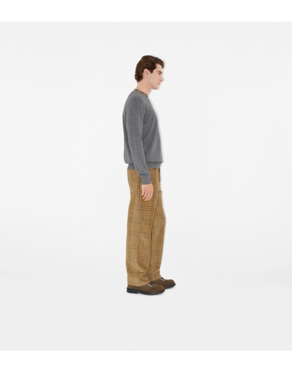 Check Trim Wool Sweater
